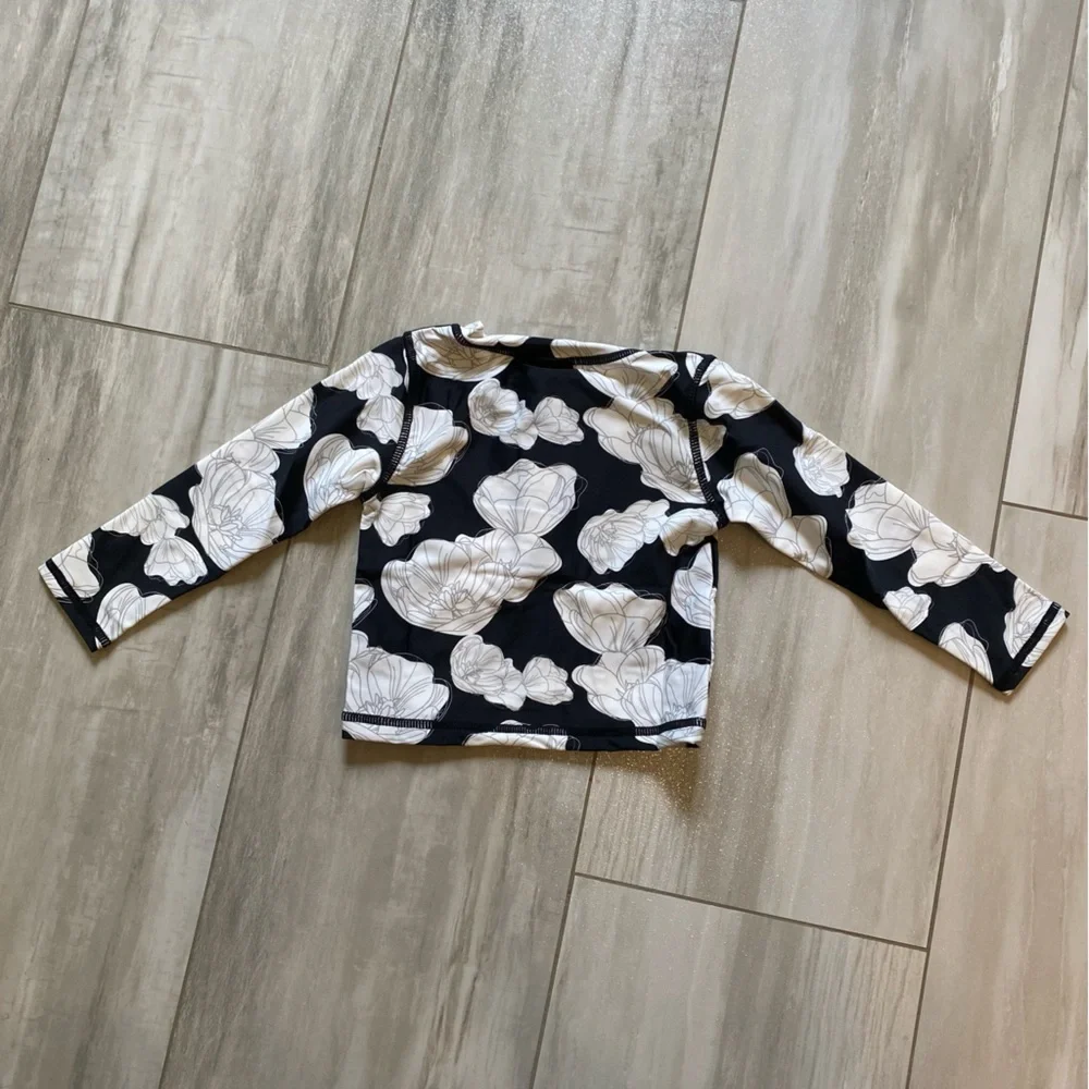 Ruffle Butts Black and White Floral Long Sleeve Bikini Set